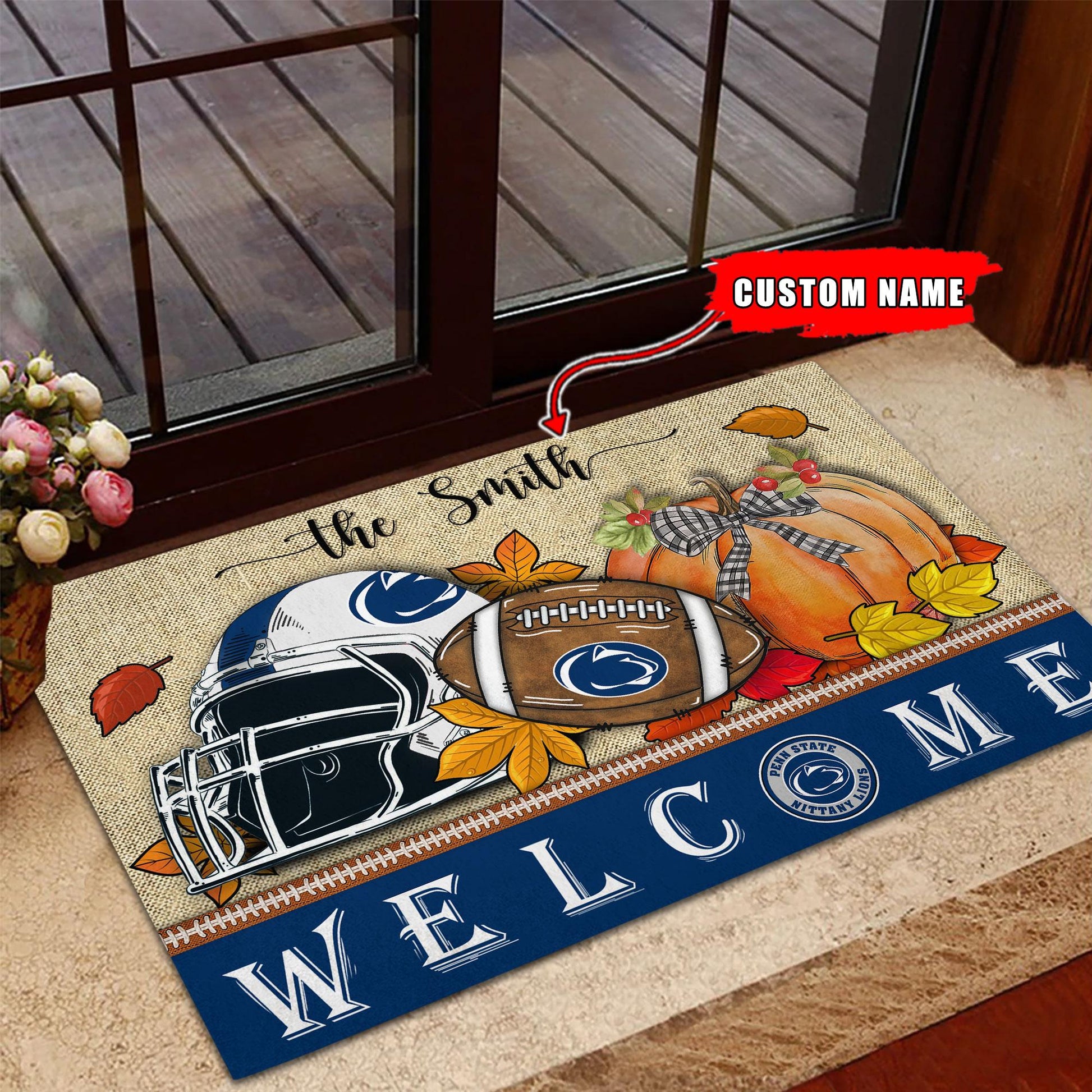 NCAA27-Penn State Nittany Lions Welcome Fall Football Doormat - Custom name