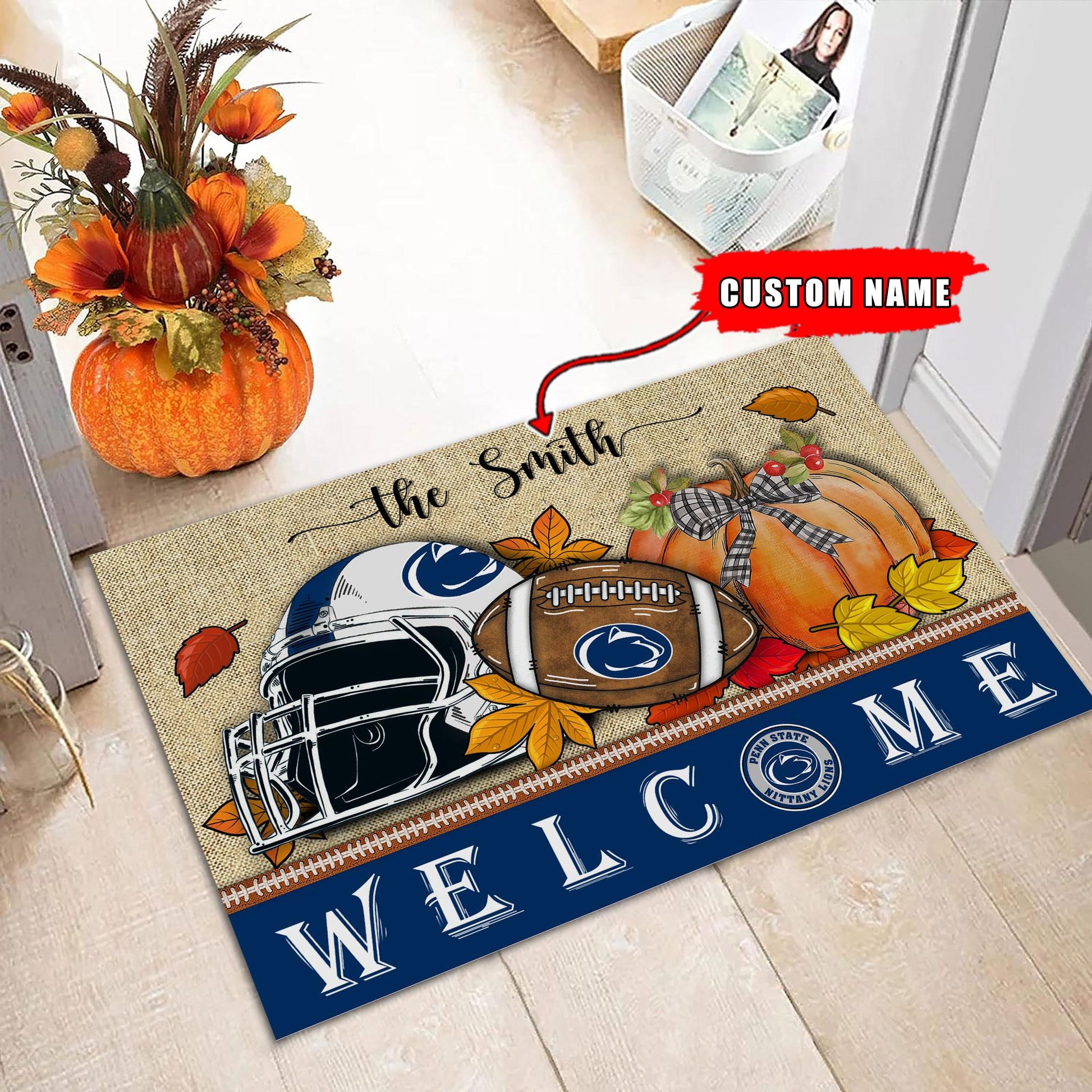 NCAA27-Penn State Nittany Lions Welcome Fall Football Doormat - Custom name