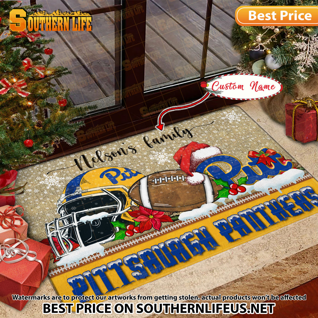 NCAA28-Pittsburgh Panthers Football X-Mas Doormat – Custom name
