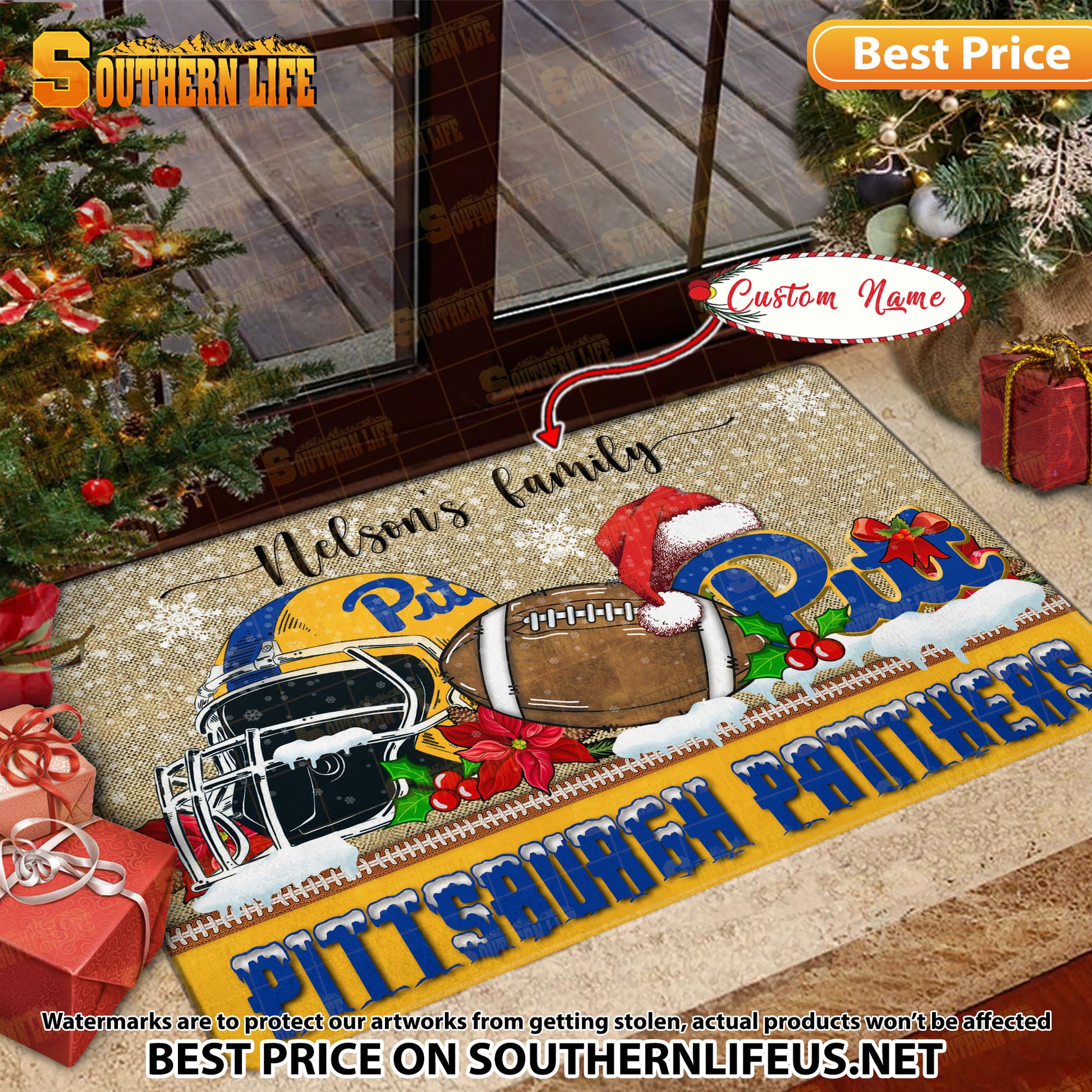 NCAA28-Pittsburgh Panthers Football X-Mas Doormat – Custom name