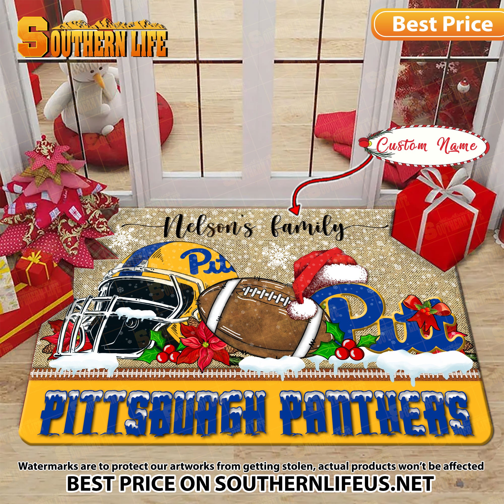 NCAA28-Pittsburgh Panthers Football X-Mas Doormat – Custom name