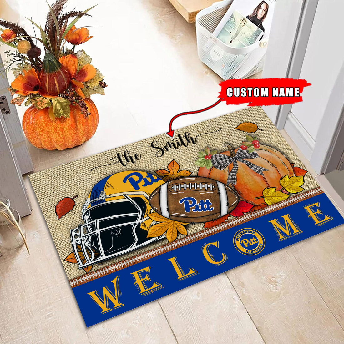 NCAA28-Pittsburgh Panthers Welcome Fall Football Doormat - Custom name