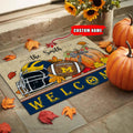 NCAA29-Michigan Wolverines Welcome Fall Football Doormat - Custom name
