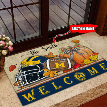 NCAA29-Michigan Wolverines Welcome Fall Football Doormat - Custom name