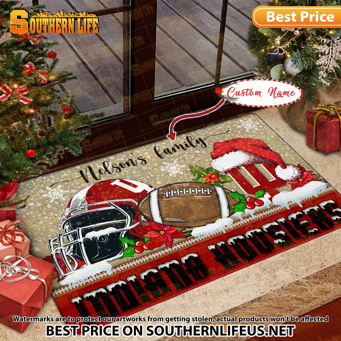 NCAA30-Indiana Hoosiers Football X-Mas Doormat – Custom name