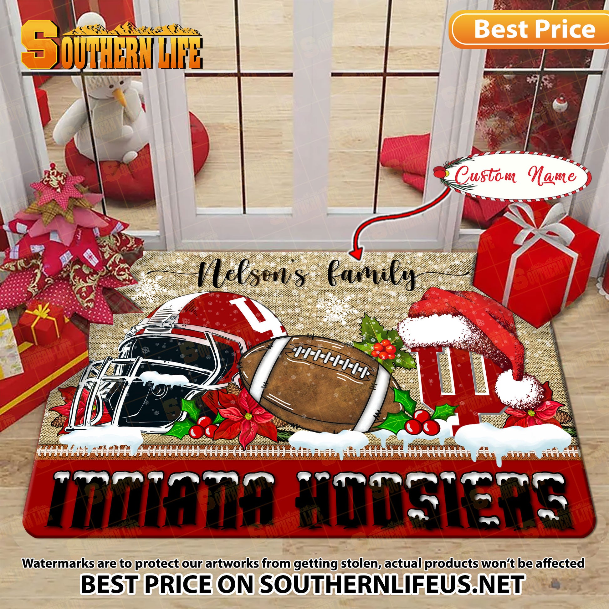 NCAA30-Indiana Hoosiers Football X-Mas Doormat – Custom name