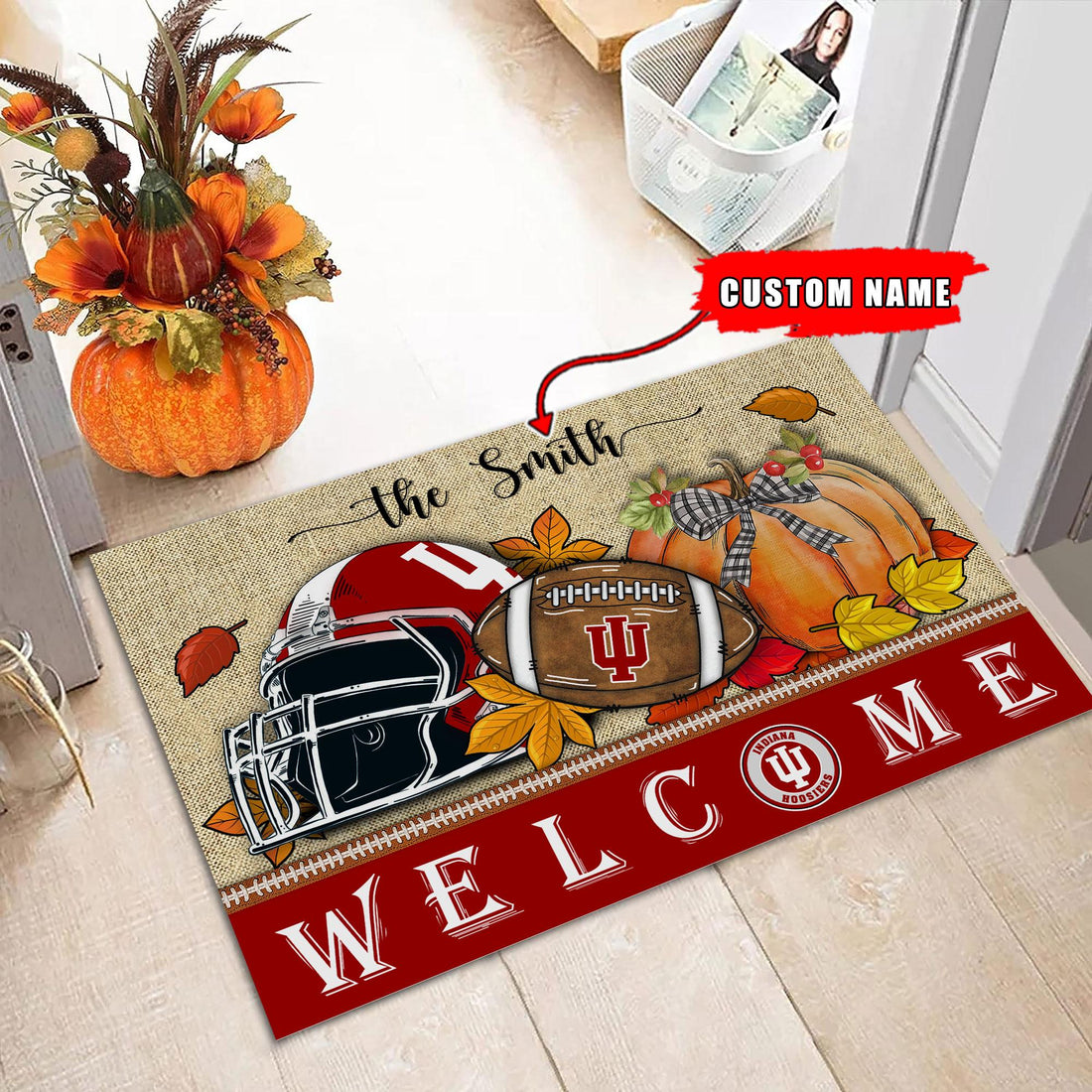 NCAA30-Indiana Hoosiers Welcome Fall Football Doormat - Custom name