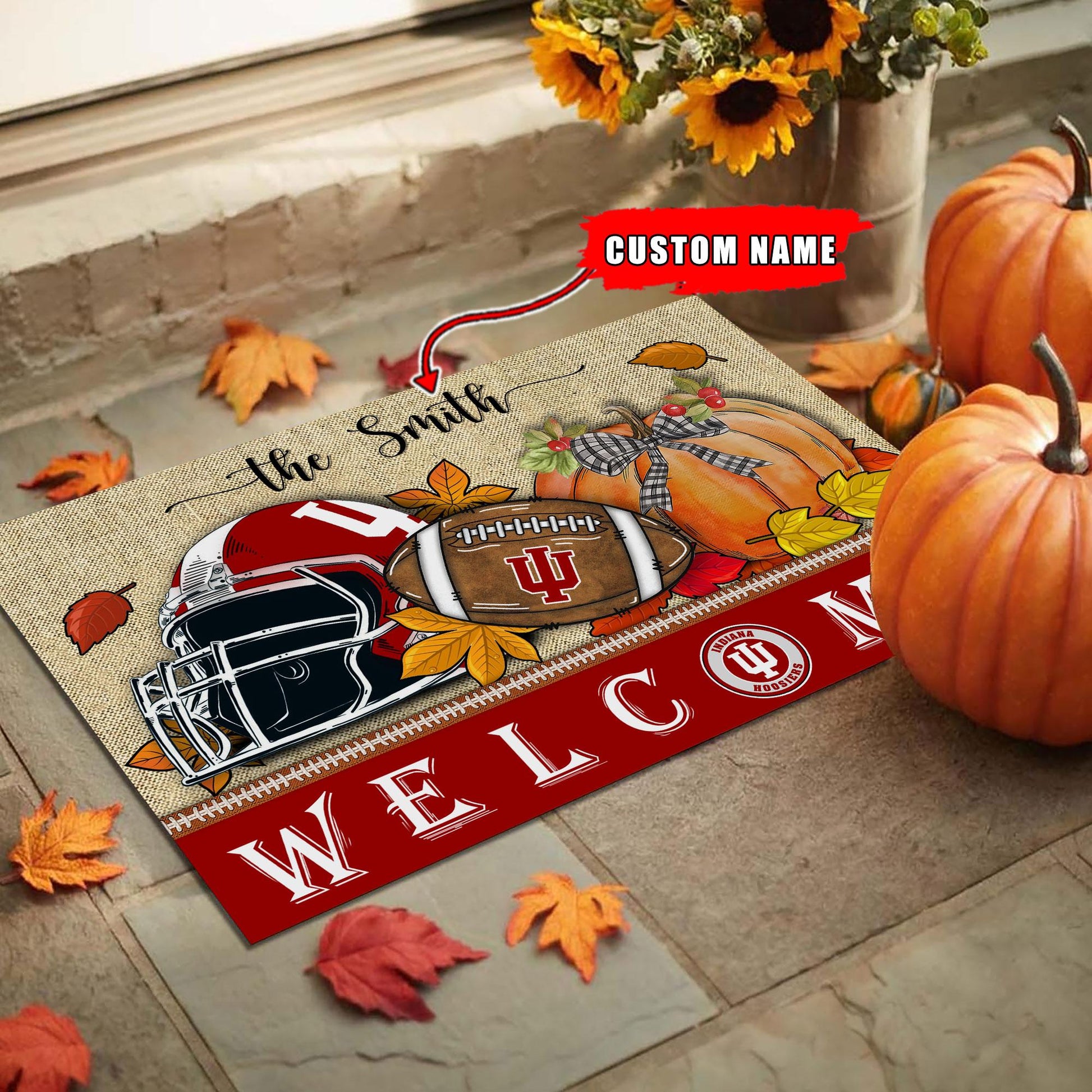 NCAA30-Indiana Hoosiers Welcome Fall Football Doormat - Custom name