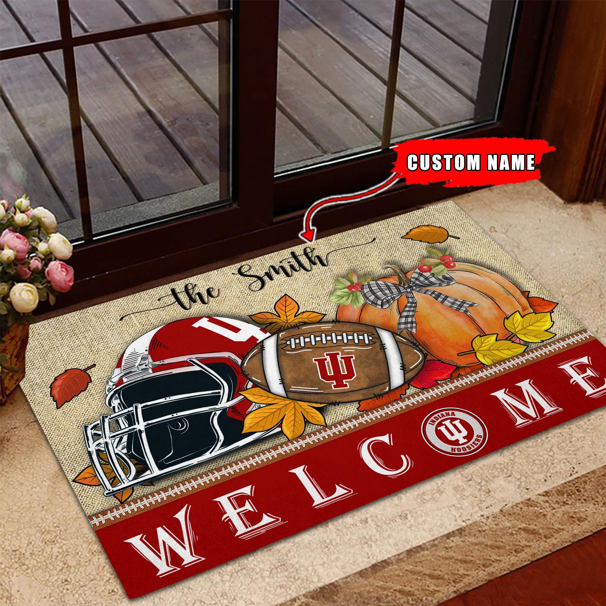 NCAA30-Indiana Hoosiers Welcome Fall Football Doormat - Custom name