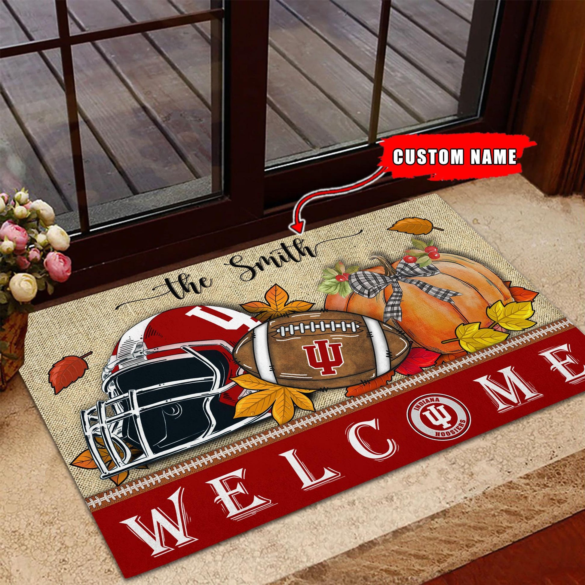 NCAA30-Indiana Hoosiers Welcome Fall Football Doormat - Custom name