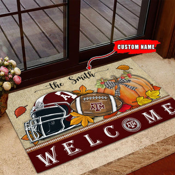 NCAA31-Texas A&M Aggies Welcome Fall Football Doormat - Custom name
