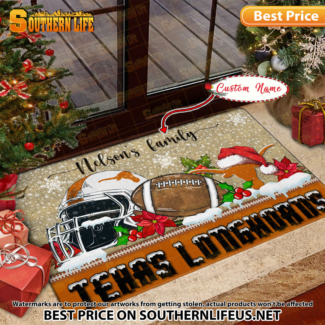 NCAA32-Texas Longhorns Football X-Mas Doormat – Custom name