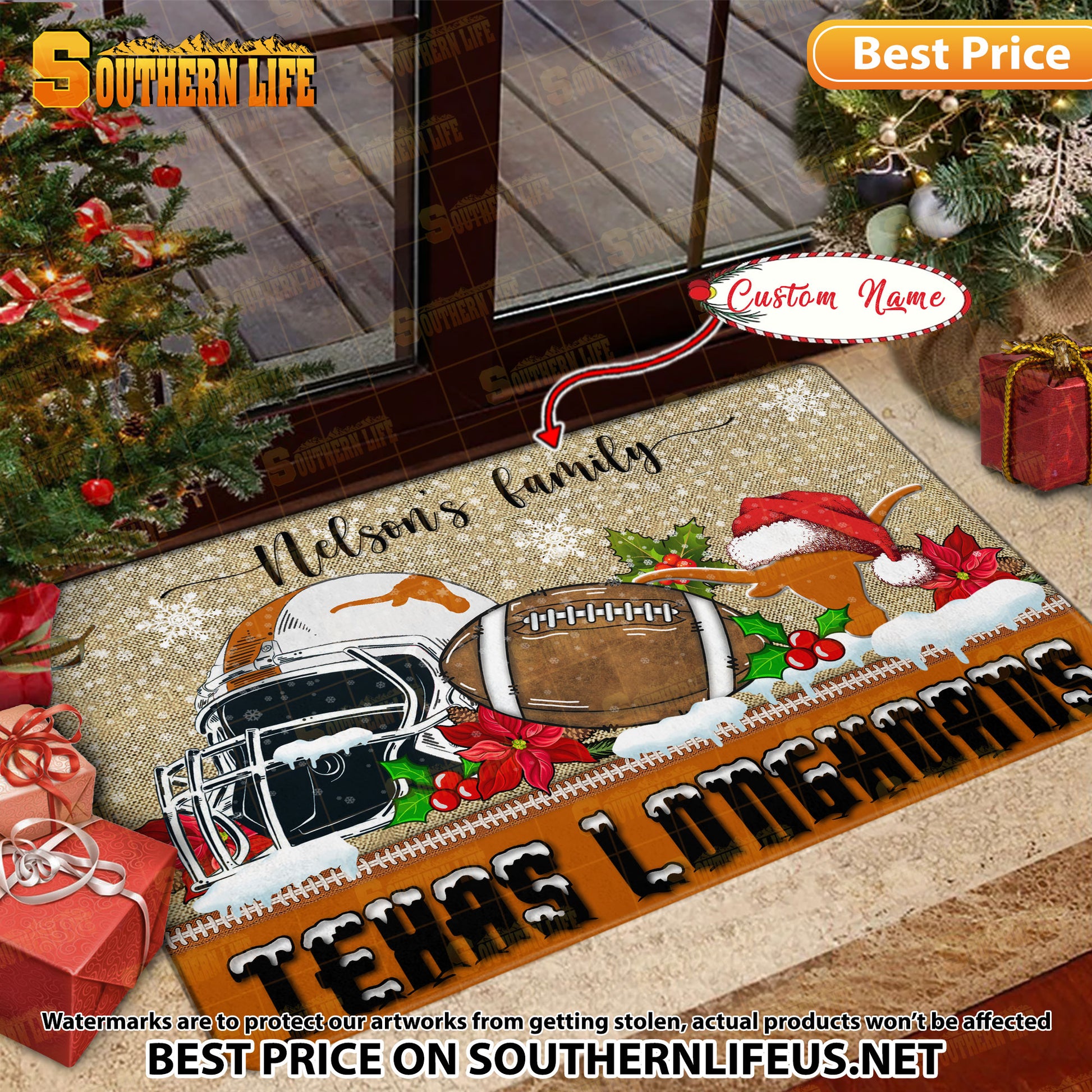 NCAA32-Texas Longhorns Football X-Mas Doormat – Custom name