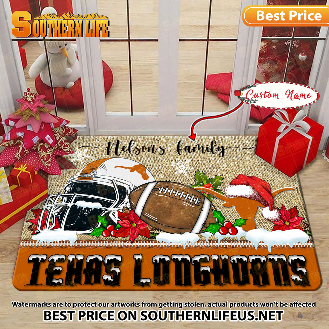 NCAA32-Texas Longhorns Football X-Mas Doormat – Custom name