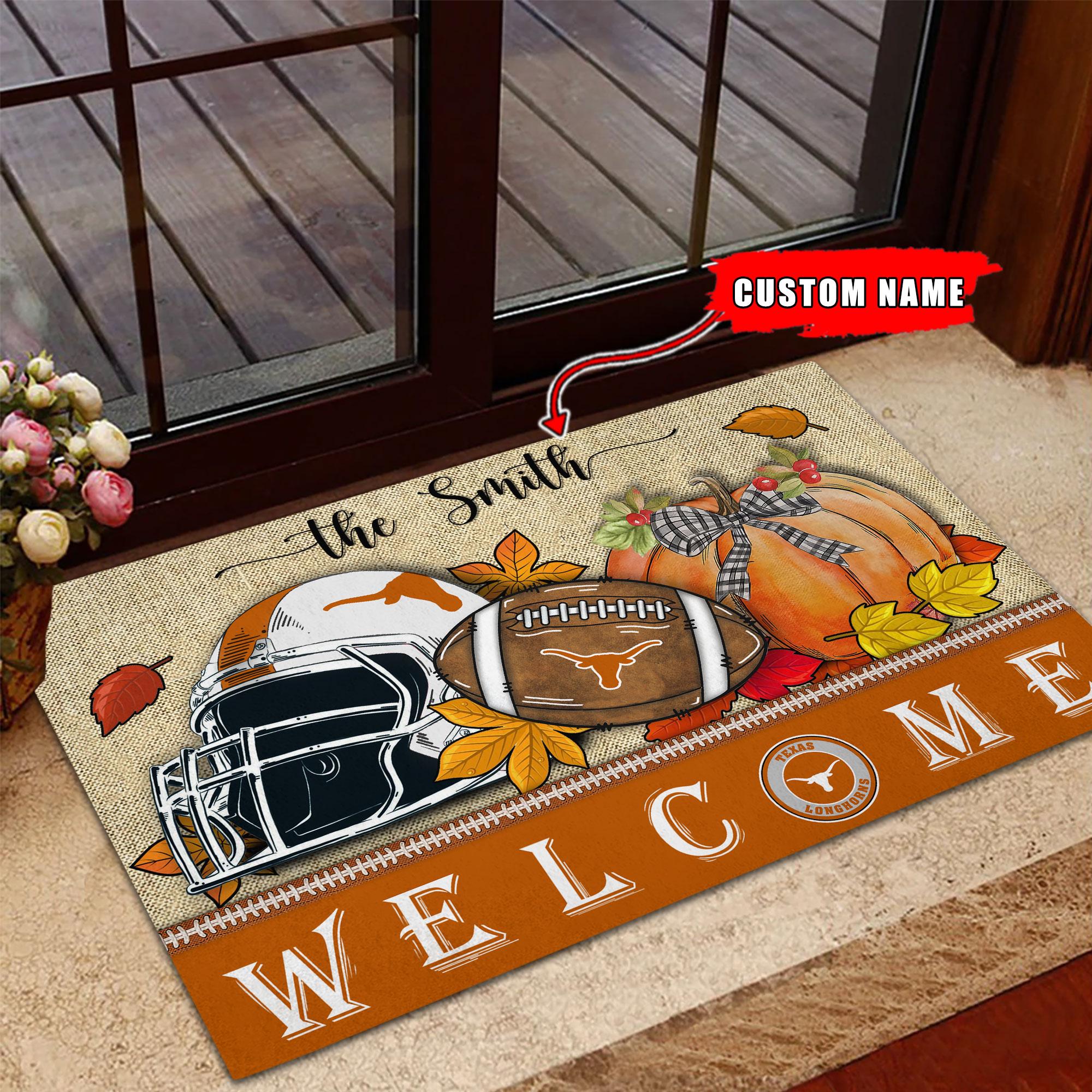 NCAA32-Texas Longhorns Welcome Fall Football Doormat - Custom name