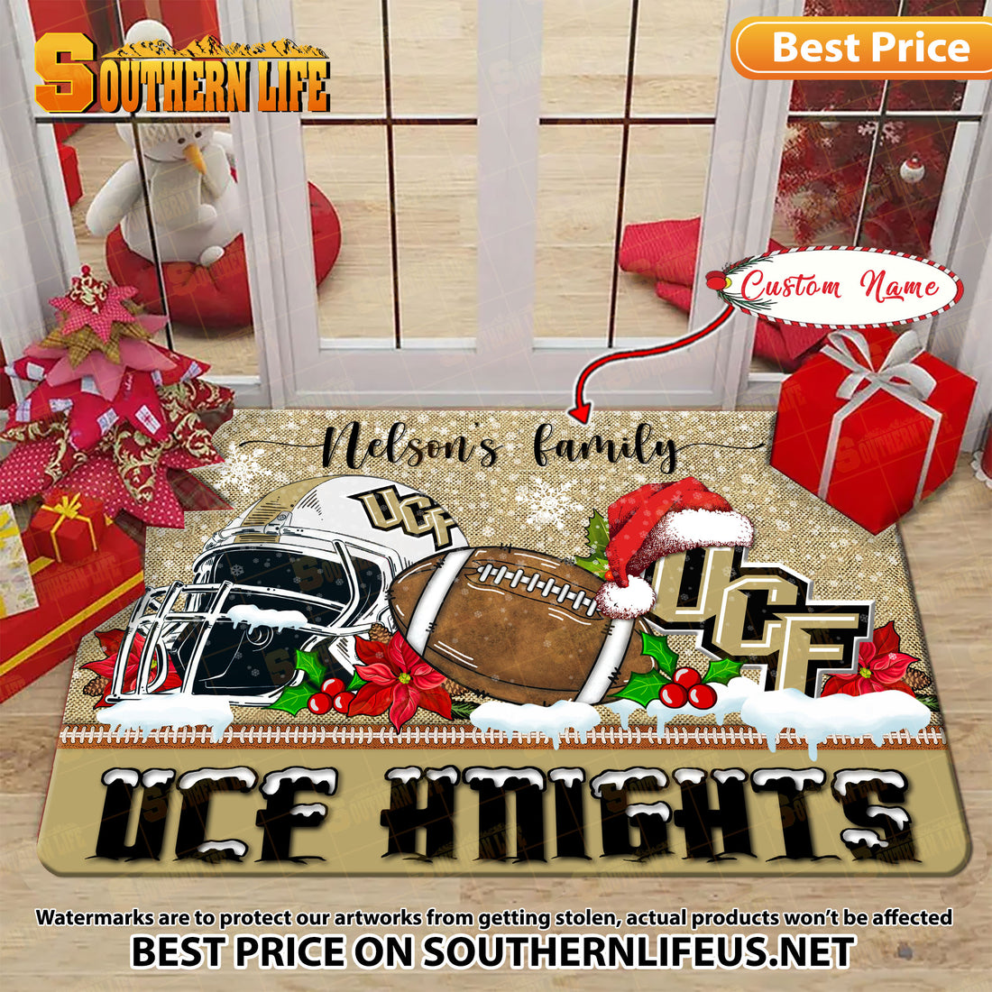 NCAA33-UCF Knights Football X-Mas Doormat – Custom name
