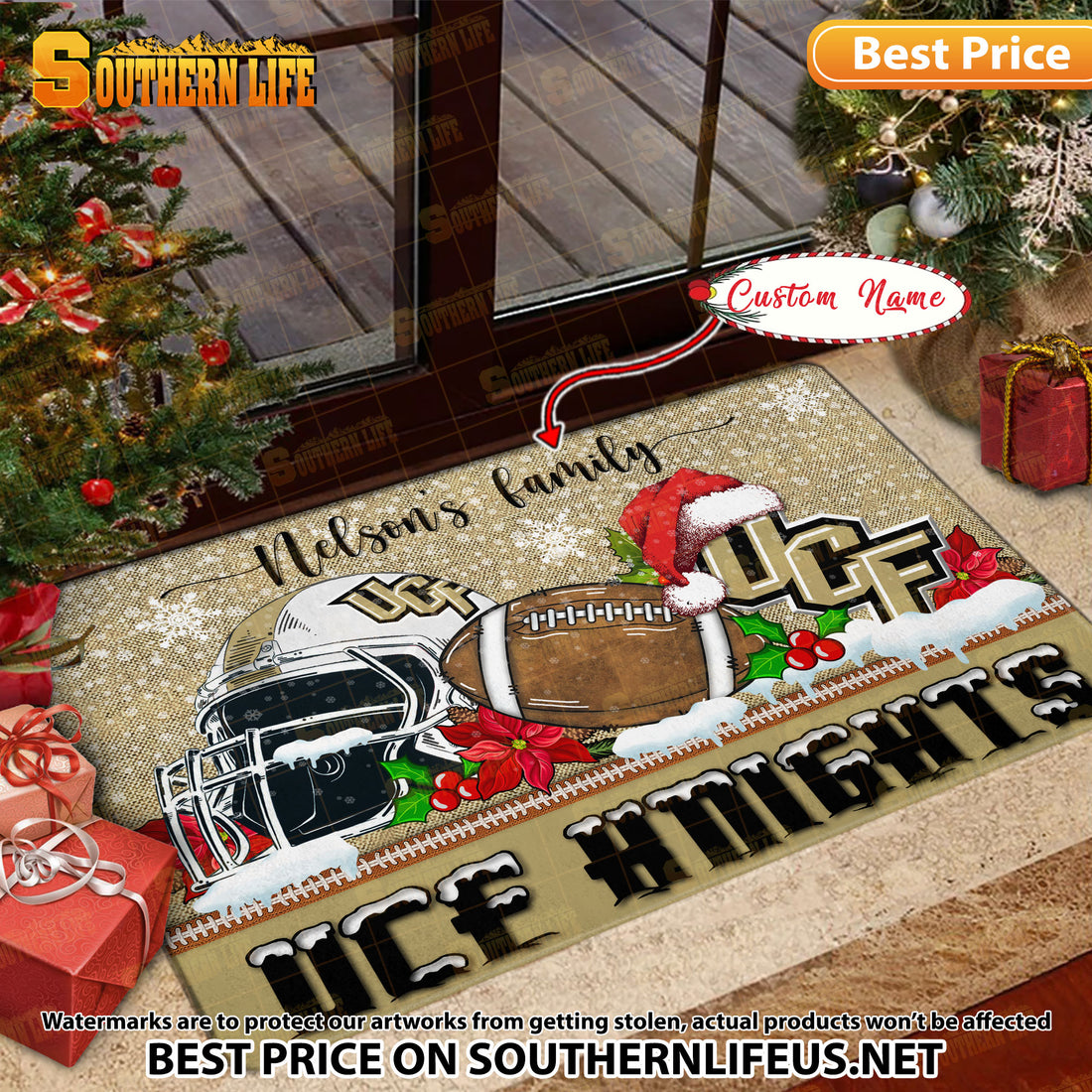 NCAA33-UCF Knights Football X-Mas Doormat – Custom name