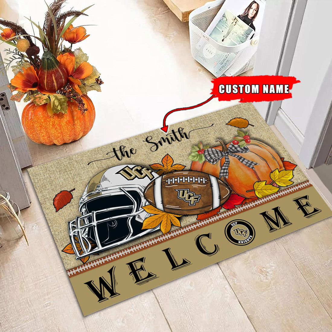 NCAA33-UCF Knights Welcome Fall Football Doormat - Custom name