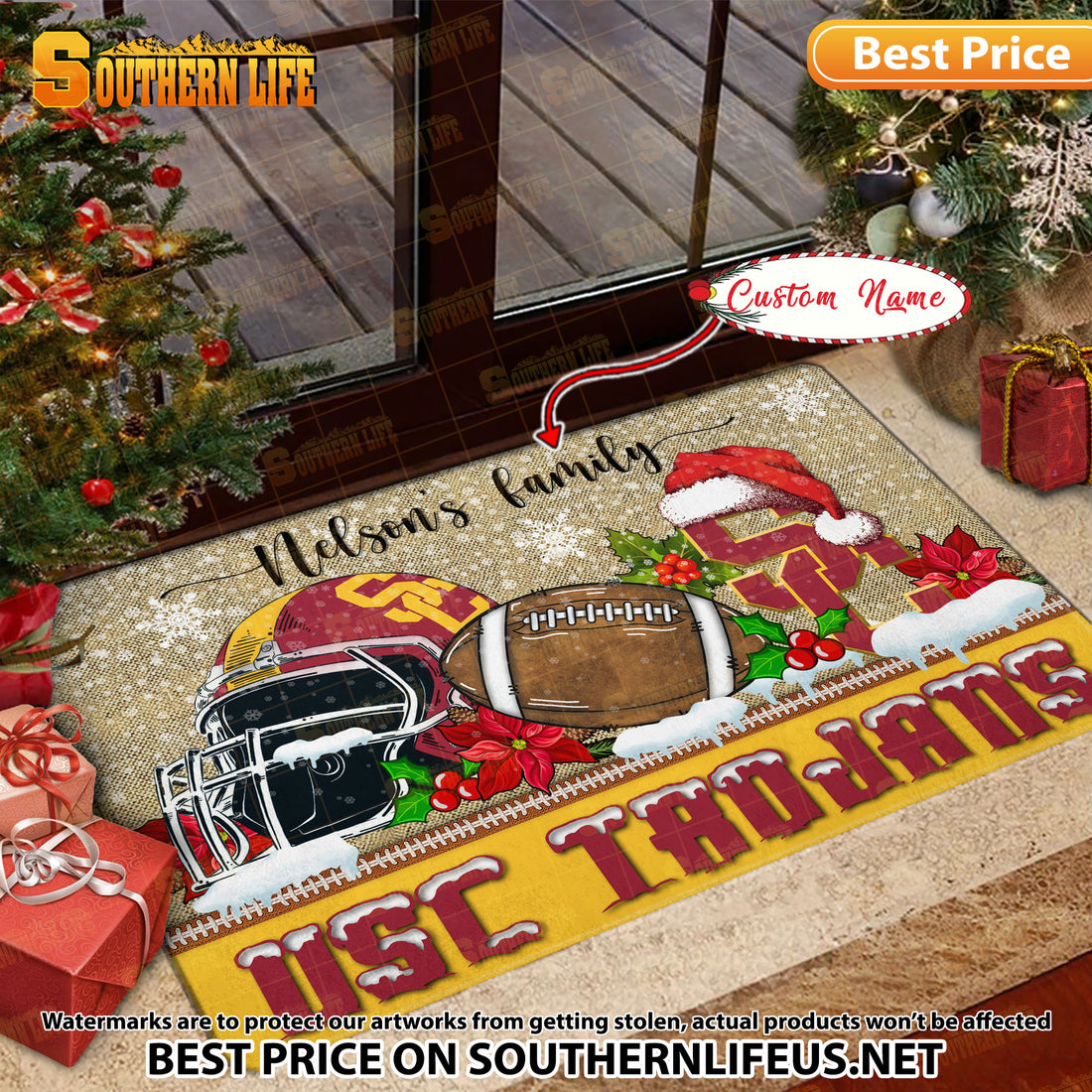 NCAA34-USC Trojans Football X-Mas Doormat – Custom name