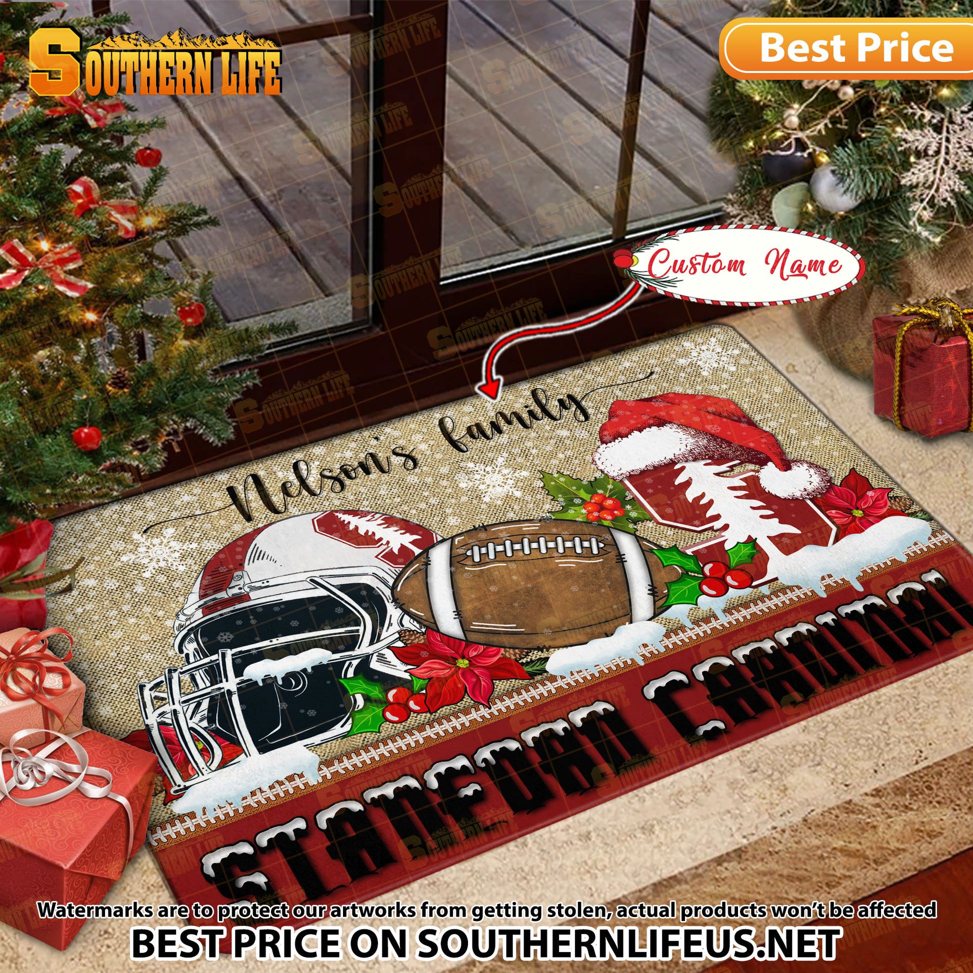 NCAA35-Stanford Cardinal Football X-Mas Doormat – Custom name