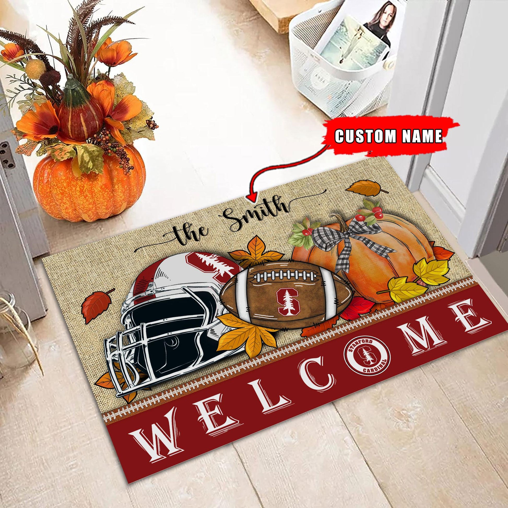 NCAA35-Stanford Cardinal Welcome Fall Football Doormat - Custom name