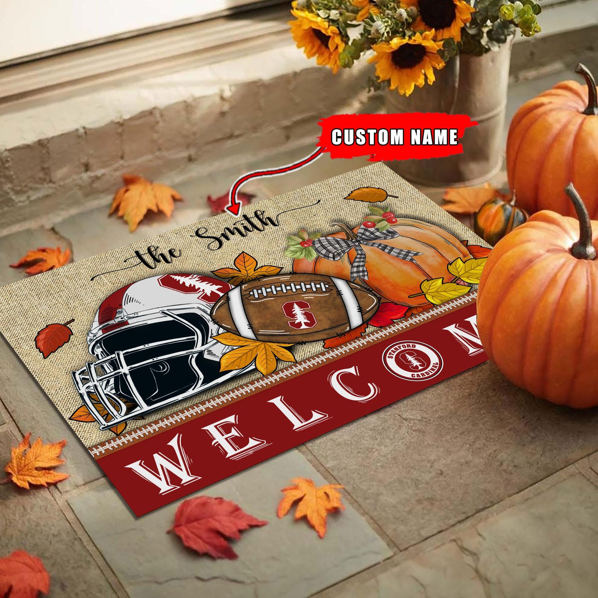 NCAA35-Stanford Cardinal Welcome Fall Football Doormat - Custom name