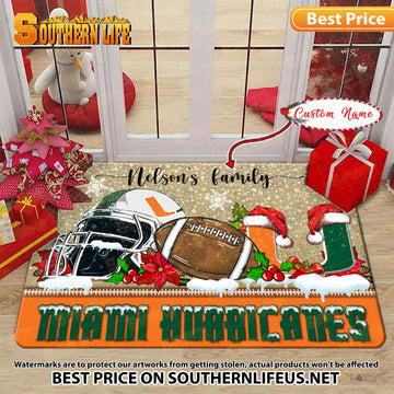 NCAA36-Miami Hurricanes Football X-Mas Doormat – Custom name