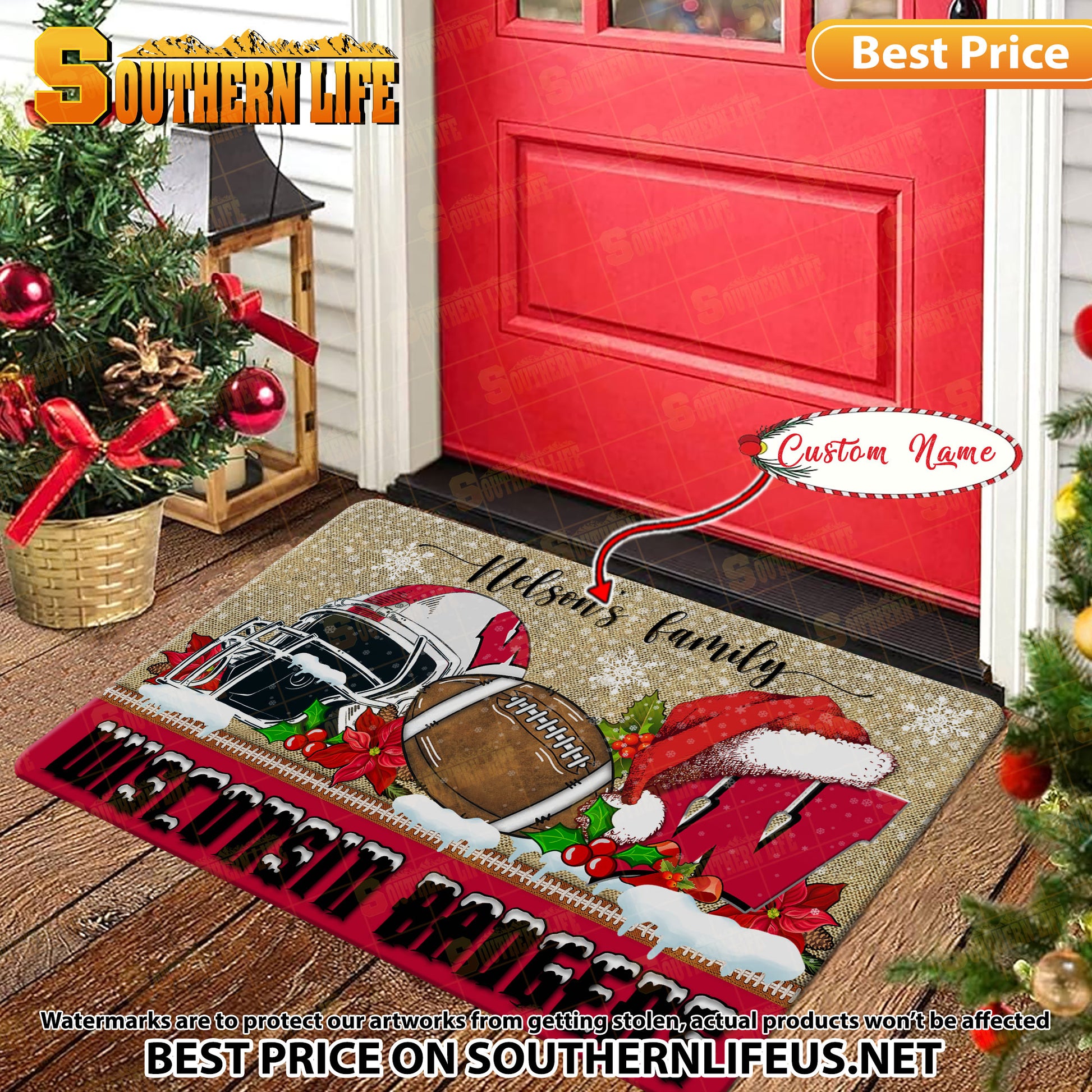 NCAA37-Wisconsin Badgers Football X-Mas Doormat – Custom name