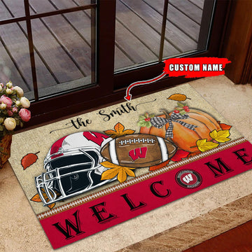NCAA37-Wisconsin Badgers Welcome Fall Football Doormat - Custom name