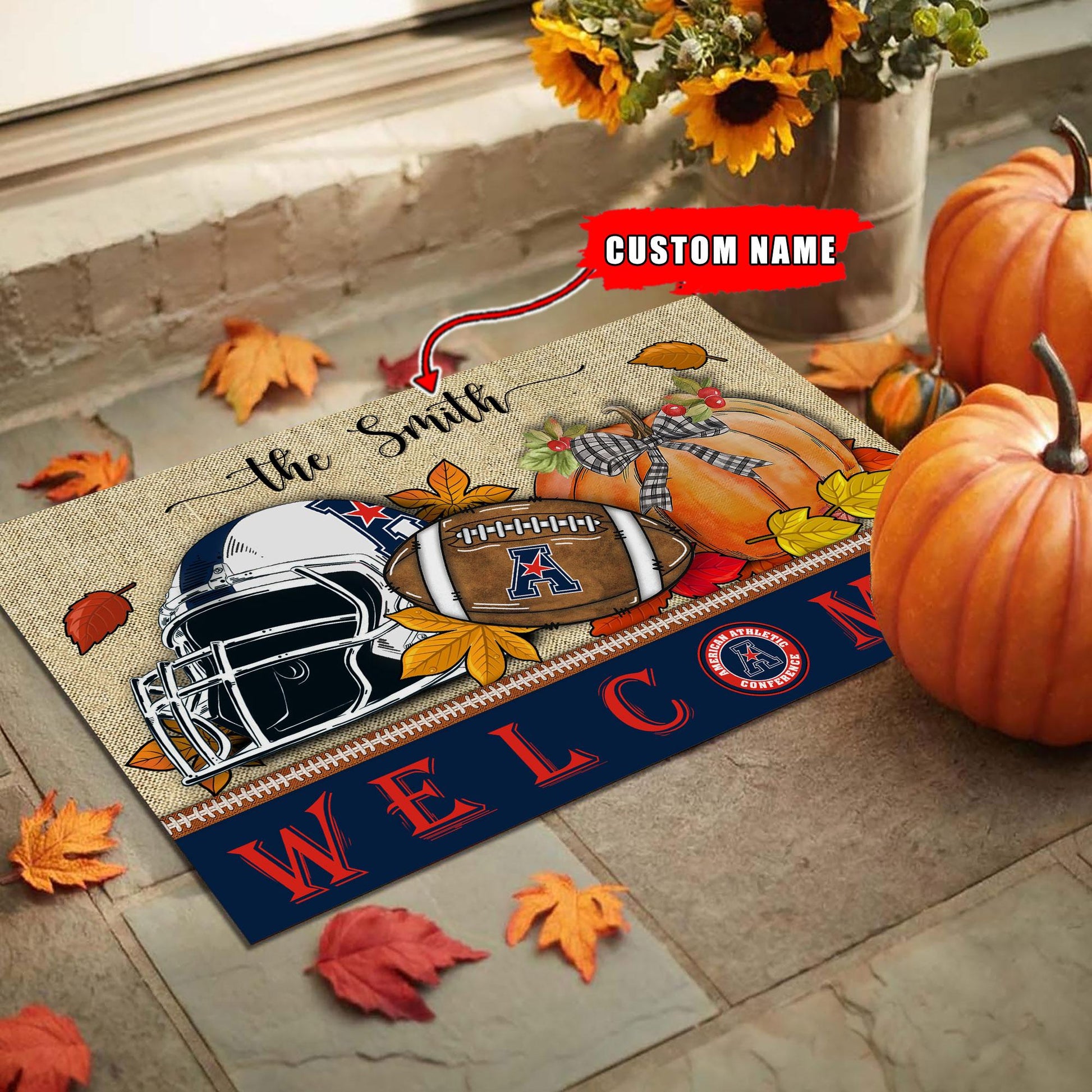NCAA39-American Athletic Conference Welcome Fall Football Doormat - Custom name