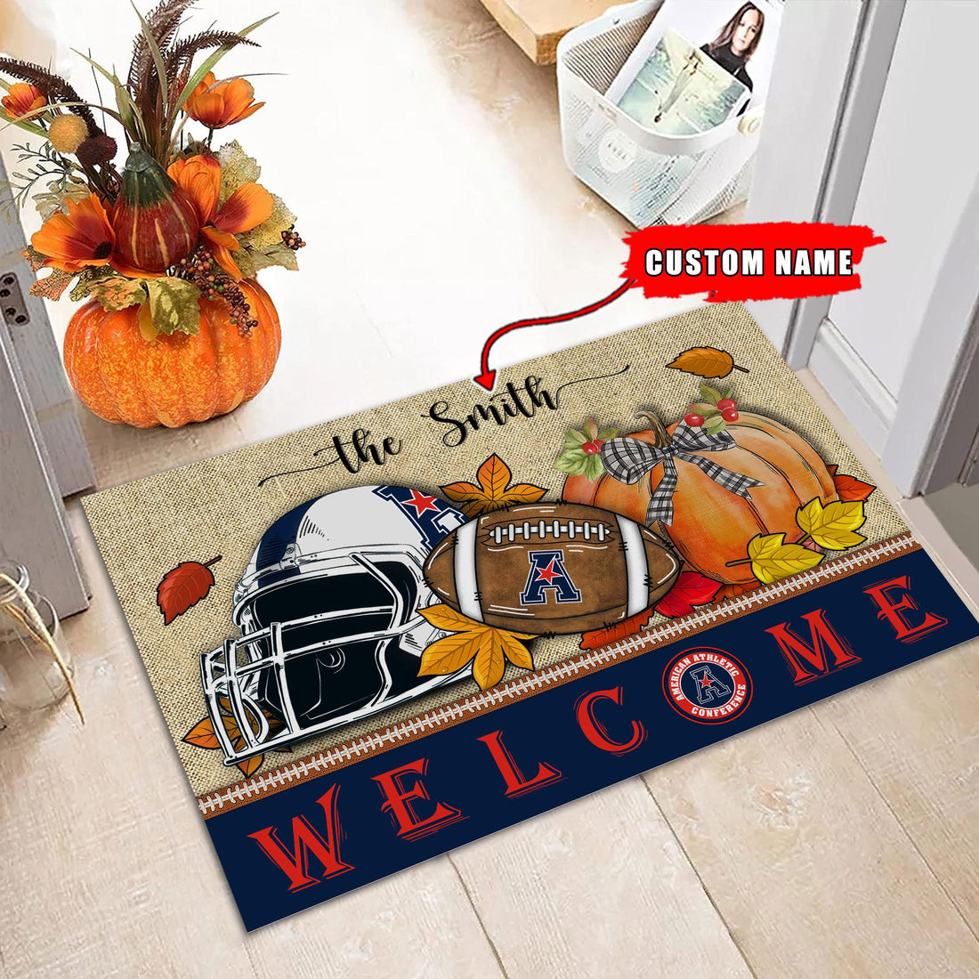 NCAA39-American Athletic Conference Welcome Fall Football Doormat - Custom name