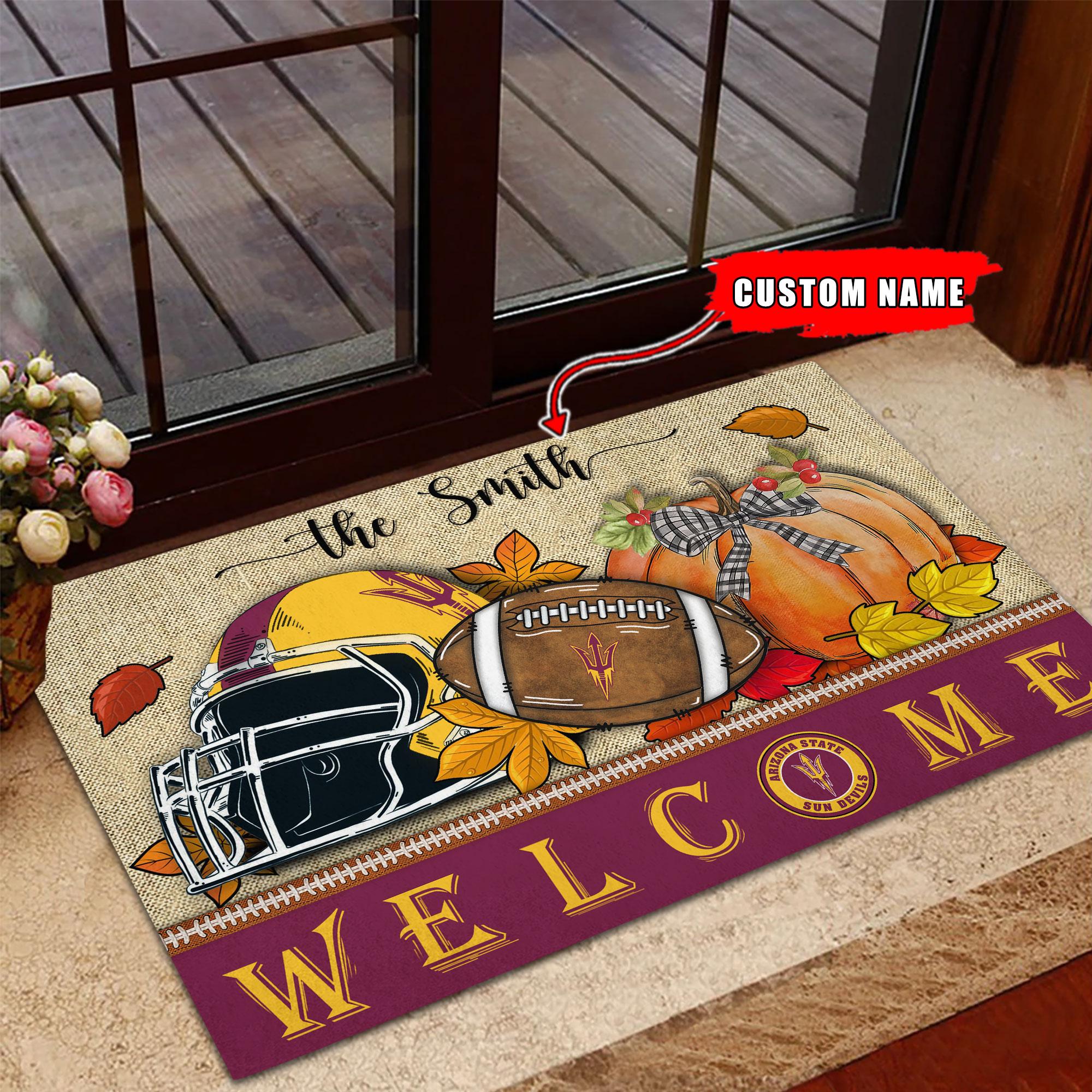 NCAA40-Arizona State Sun Devils Welcome Fall Football Doormat - Custom name