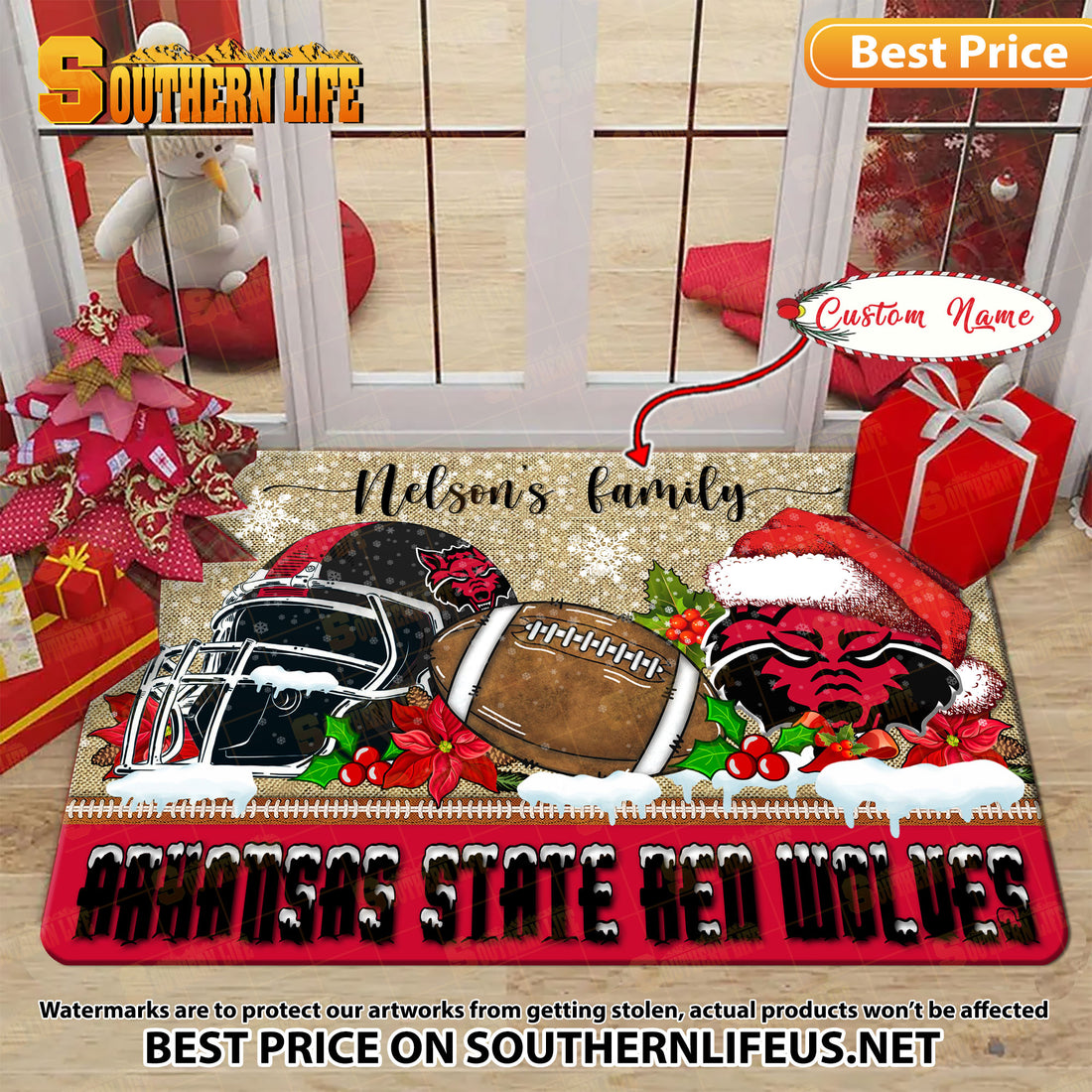 NCAA41-Arkansas State Red Wolves Football X-Mas Doormat – Custom name