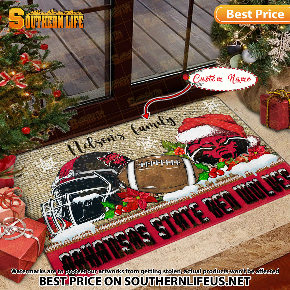 NCAA41-Arkansas State Red Wolves Football X-Mas Doormat – Custom name