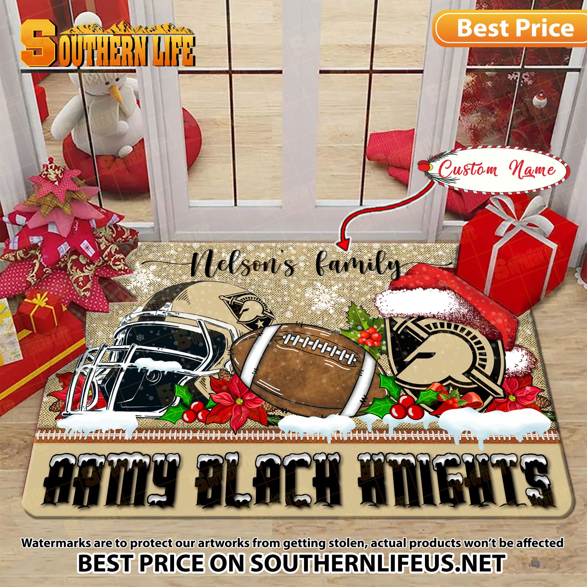 NCAA42-Army Black Knights Football X-Mas Doormat – Custom name