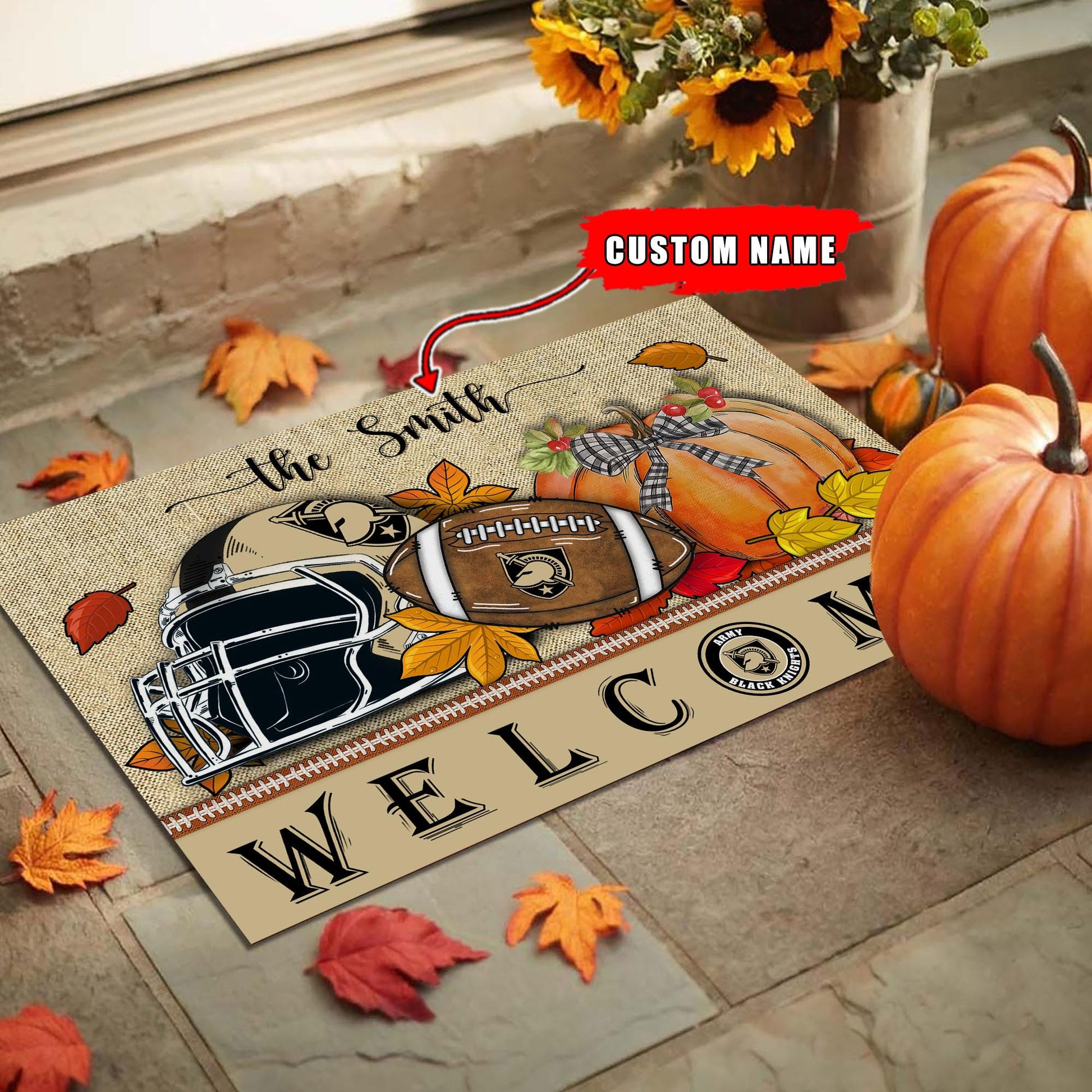 NCAA42-Army Black Knights Welcome Fall Football Doormat - Custom name