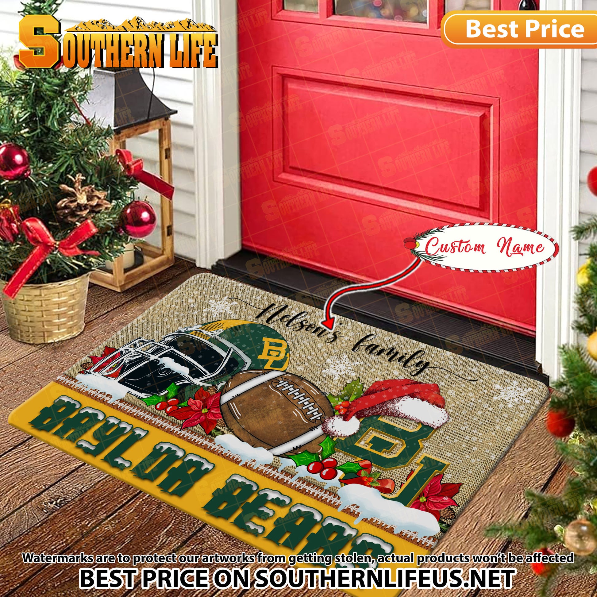 NCAA43-Baylor Bears Football X-Mas Doormat – Custom name