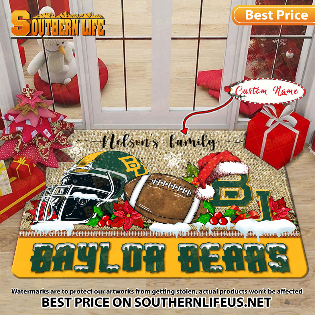 NCAA43-Baylor Bears Football X-Mas Doormat – Custom name