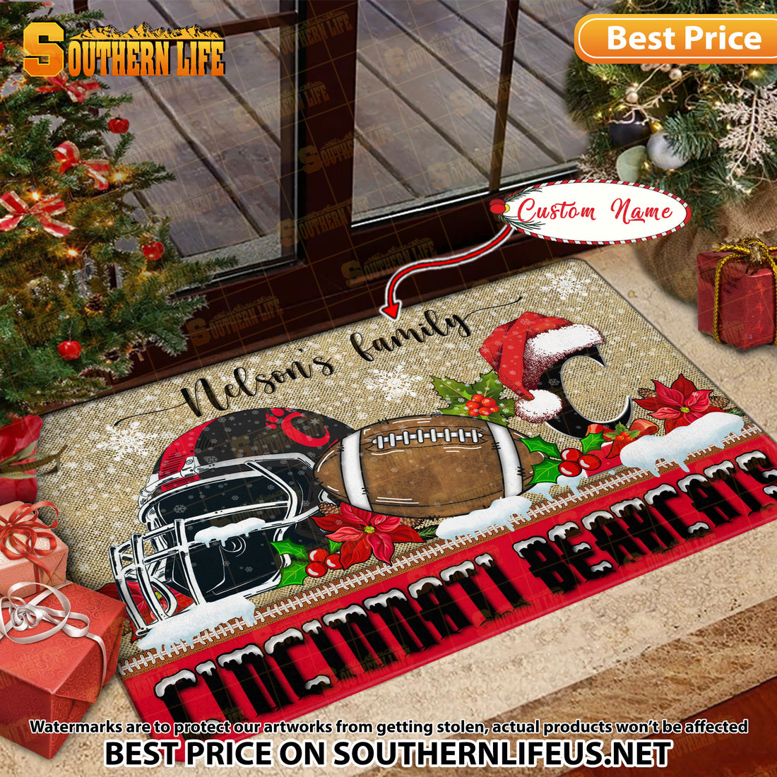 NCAA45-Cincinnati Bearcats Football X-Mas Doormat – Custom name