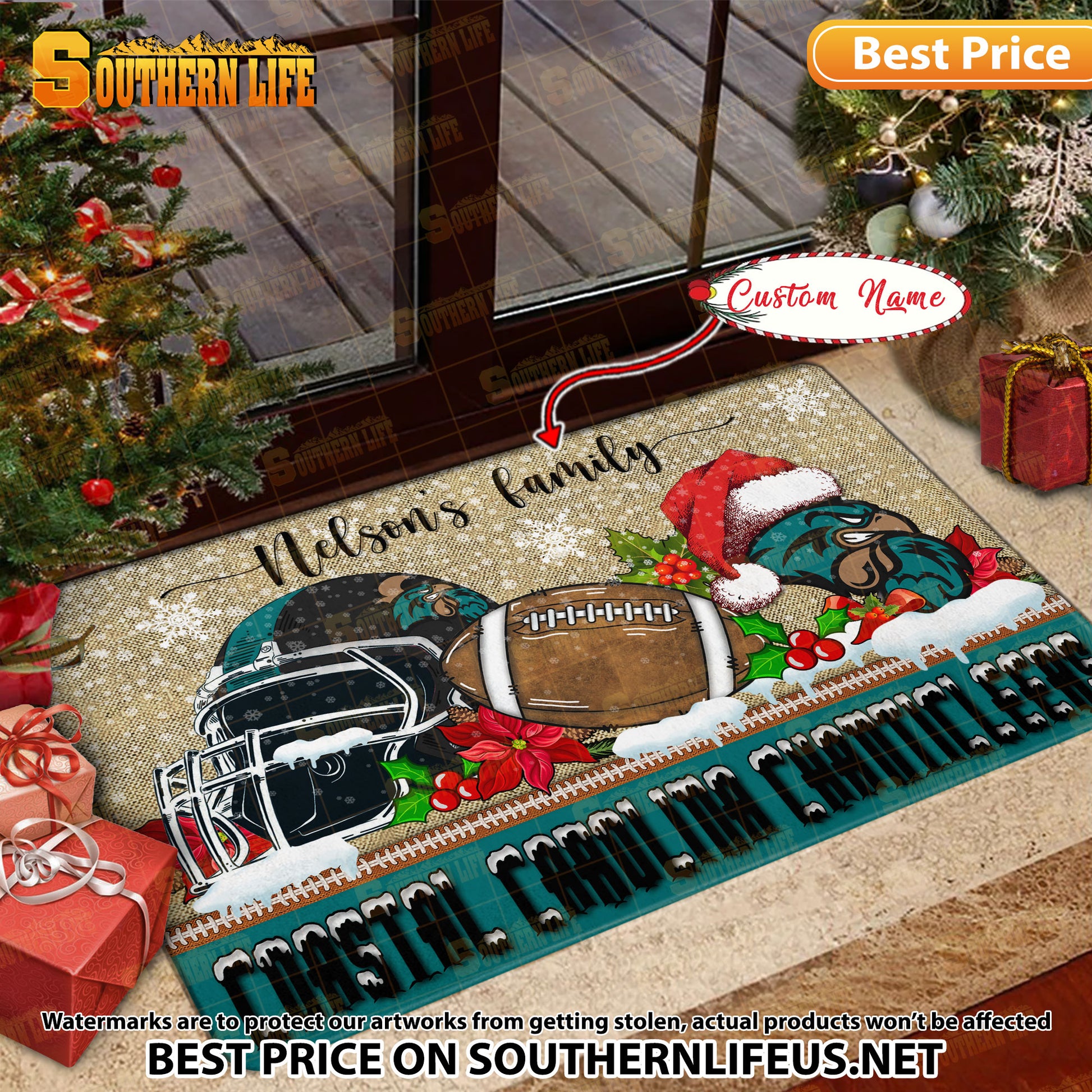 NCAA46-Coastal Carolina Chanticleers Football X-Mas Doormat – Custom name