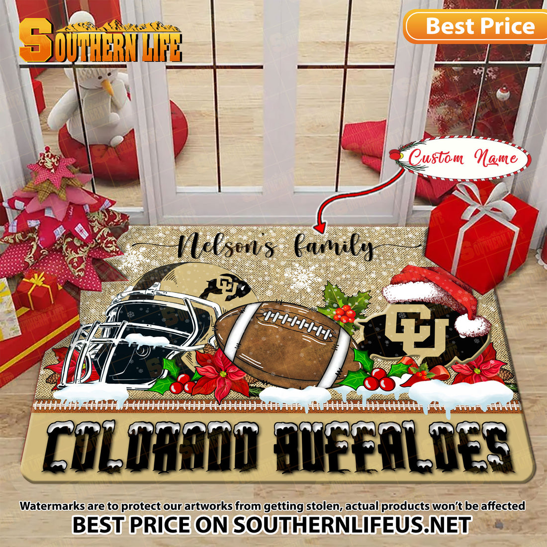 NCAA47-Colorado Buffaloes Football X-Mas Doormat – Custom name