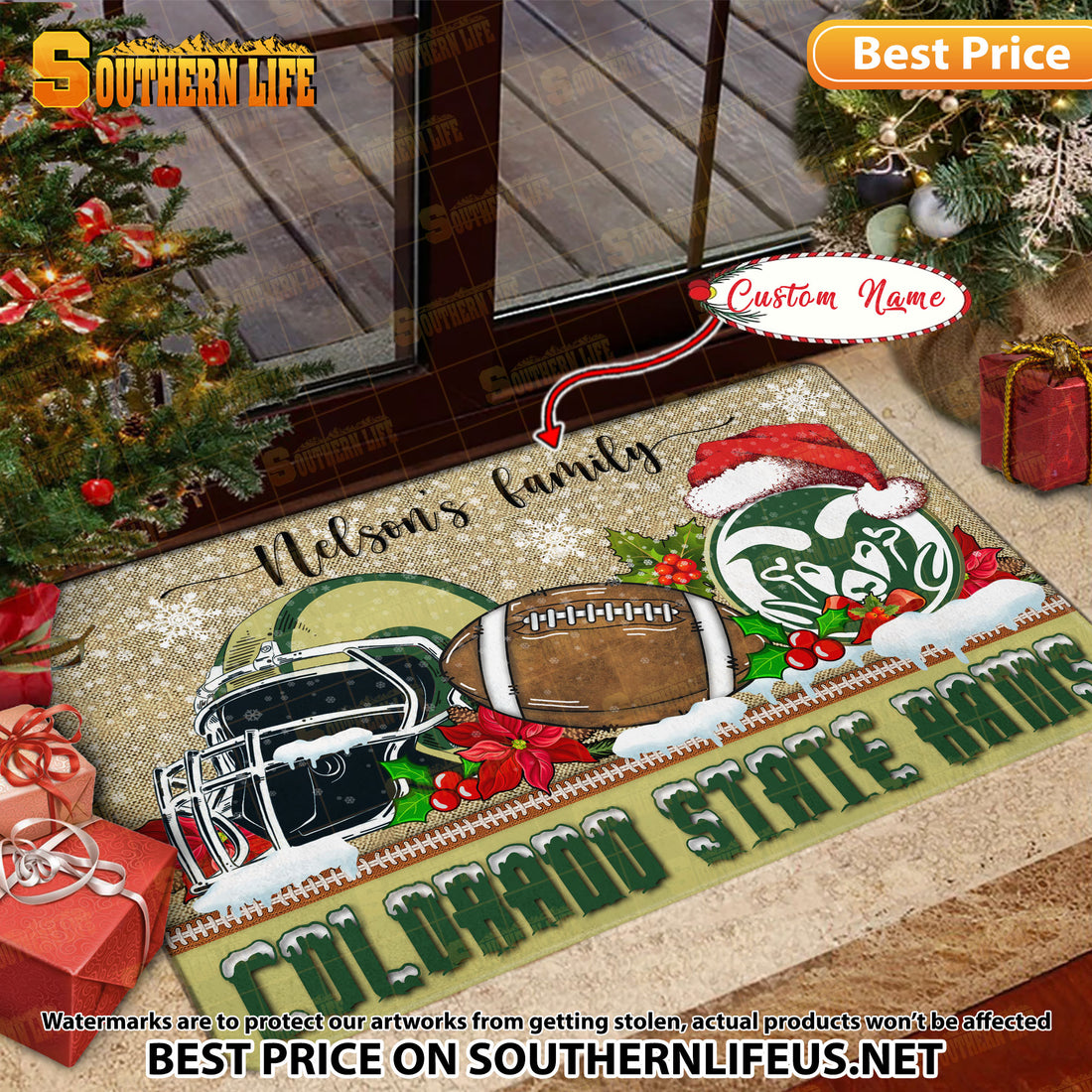 NCAA48-Colorado State Rams Football X-Mas Doormat – Custom name