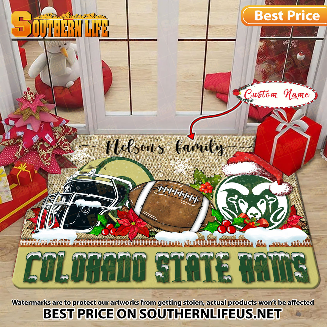 NCAA48-Colorado State Rams Football X-Mas Doormat – Custom name
