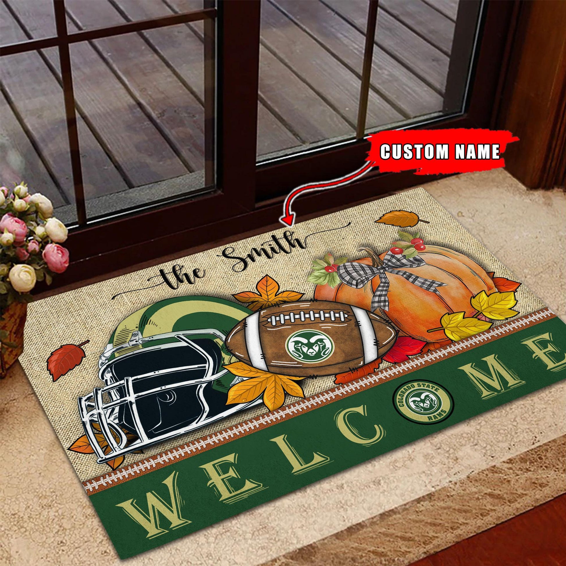 NCAA48-Colorado State Rams Welcome Fall Football Doormat - Custom name
