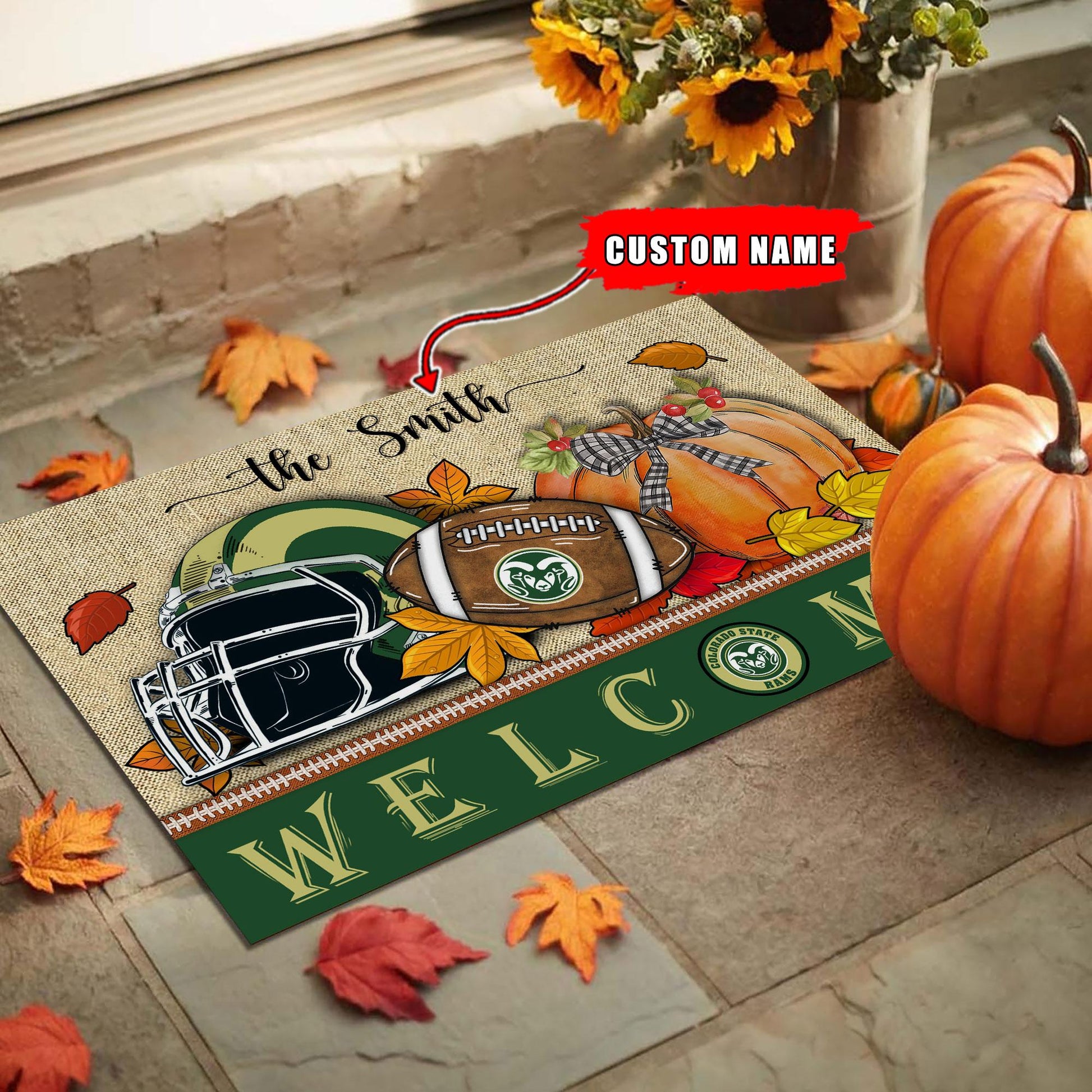 NCAA48-Colorado State Rams Welcome Fall Football Doormat - Custom name