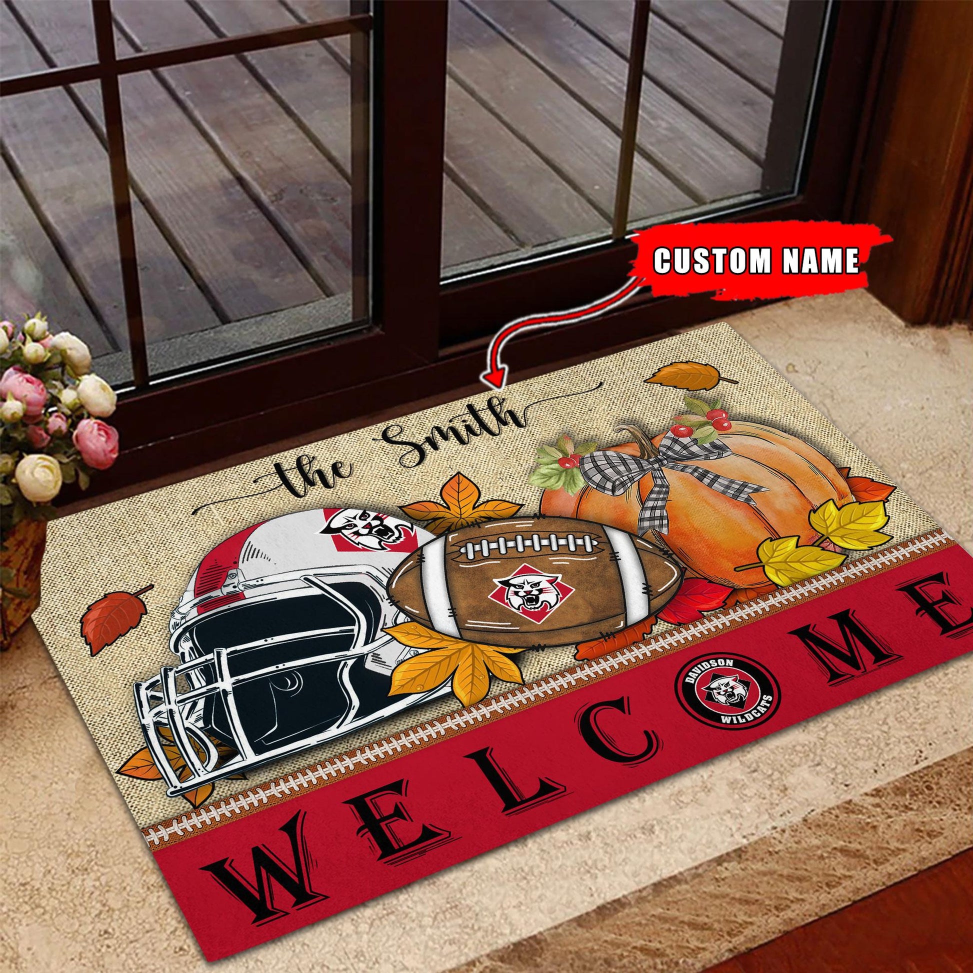 NCAA50-Davidson Wildcats Welcome Fall Football Doormat - Custom name