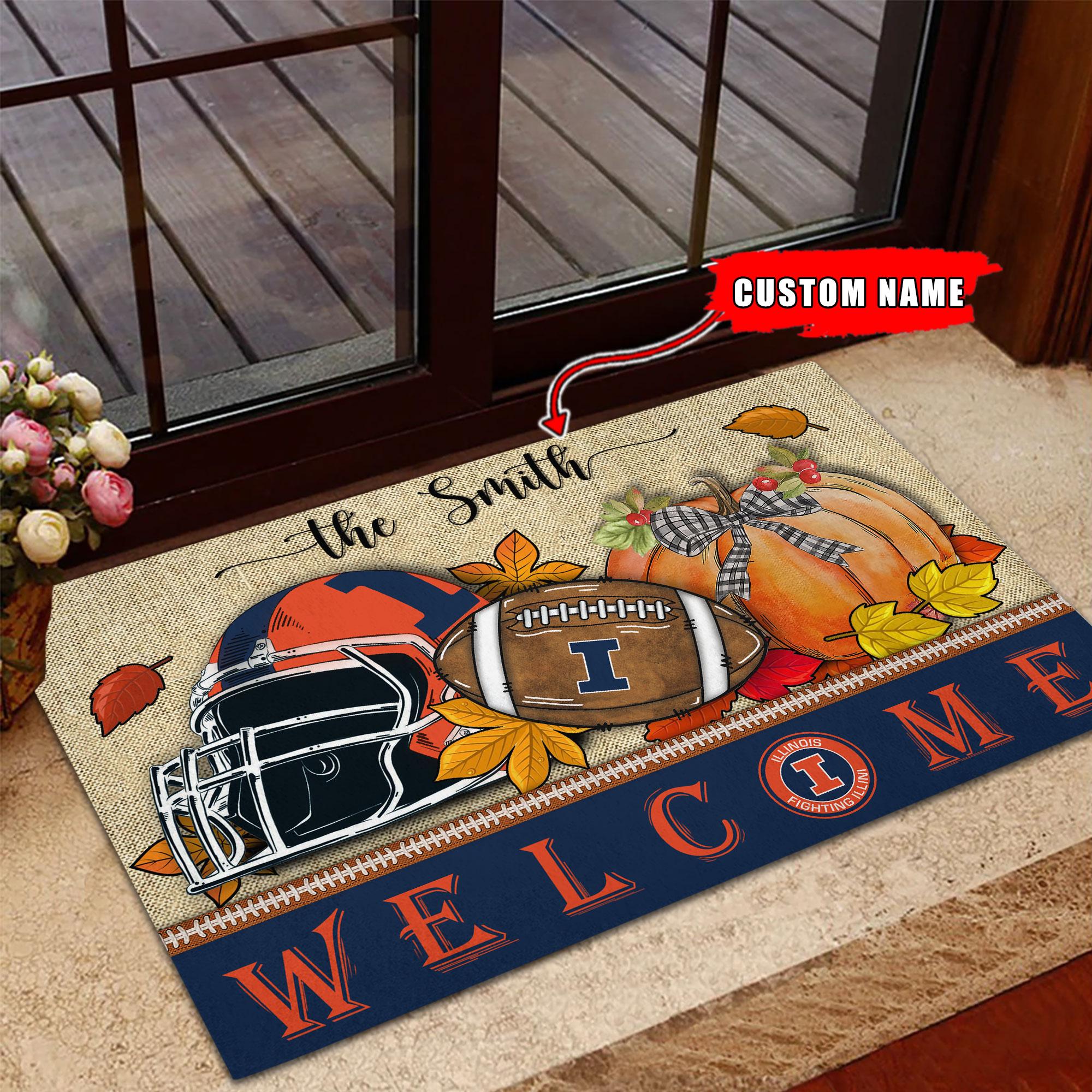 NCAA54-Illinois Fighting Illini Welcome Fall Football Doormat - Custom name