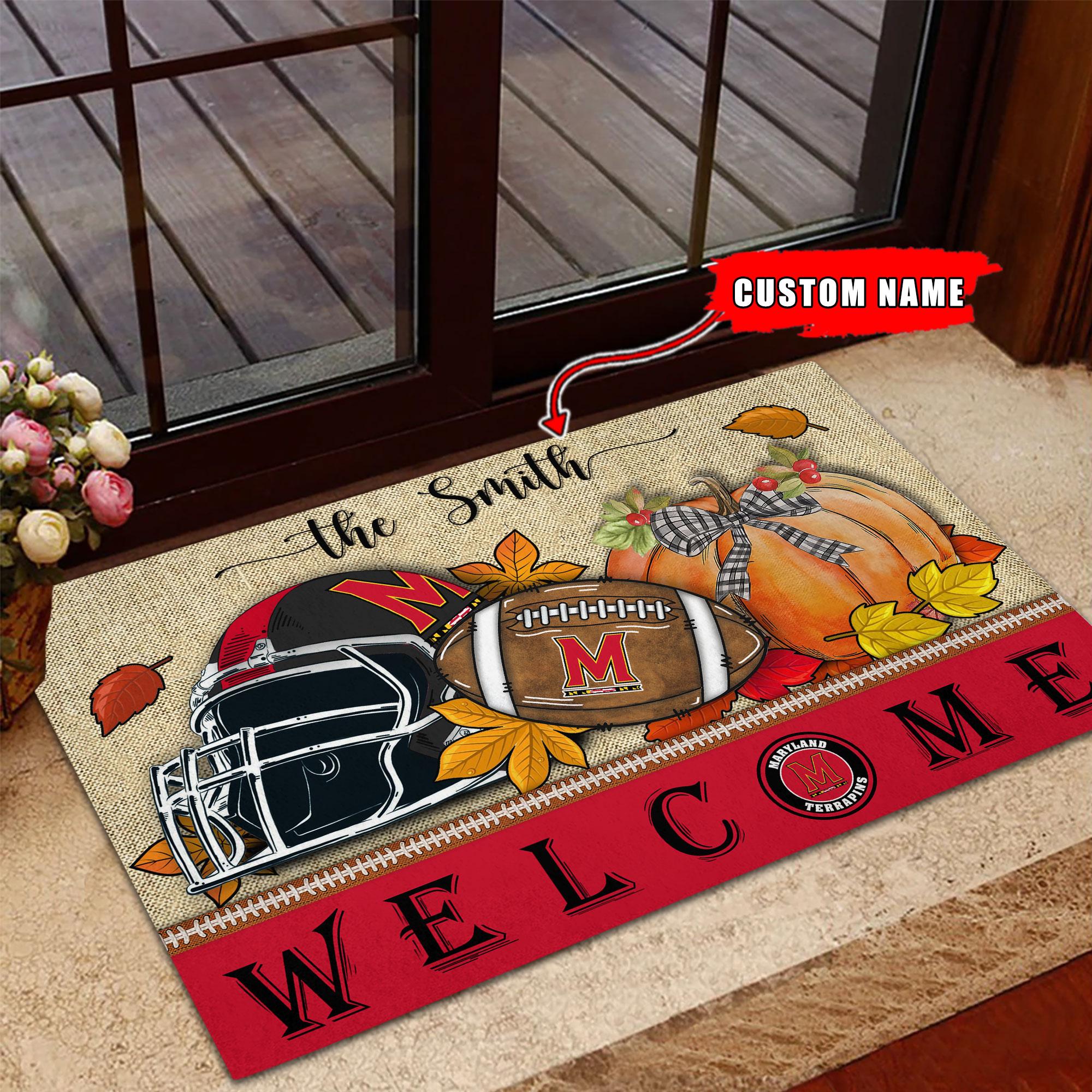 NCAA56-Maryland Terrapins Welcome Fall Football Doormat - Custom name