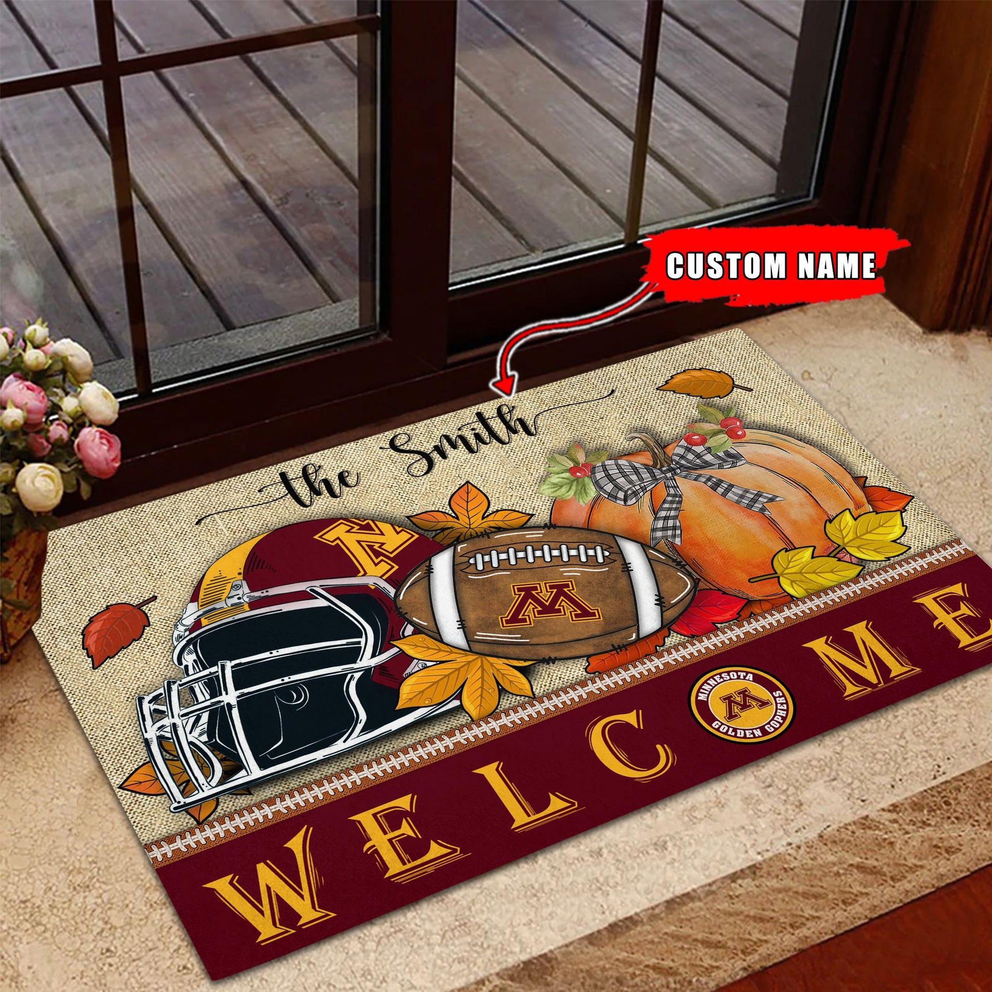 NCAA57-Minnesota Golden Gophers Welcome Fall Football Doormat - Custom name