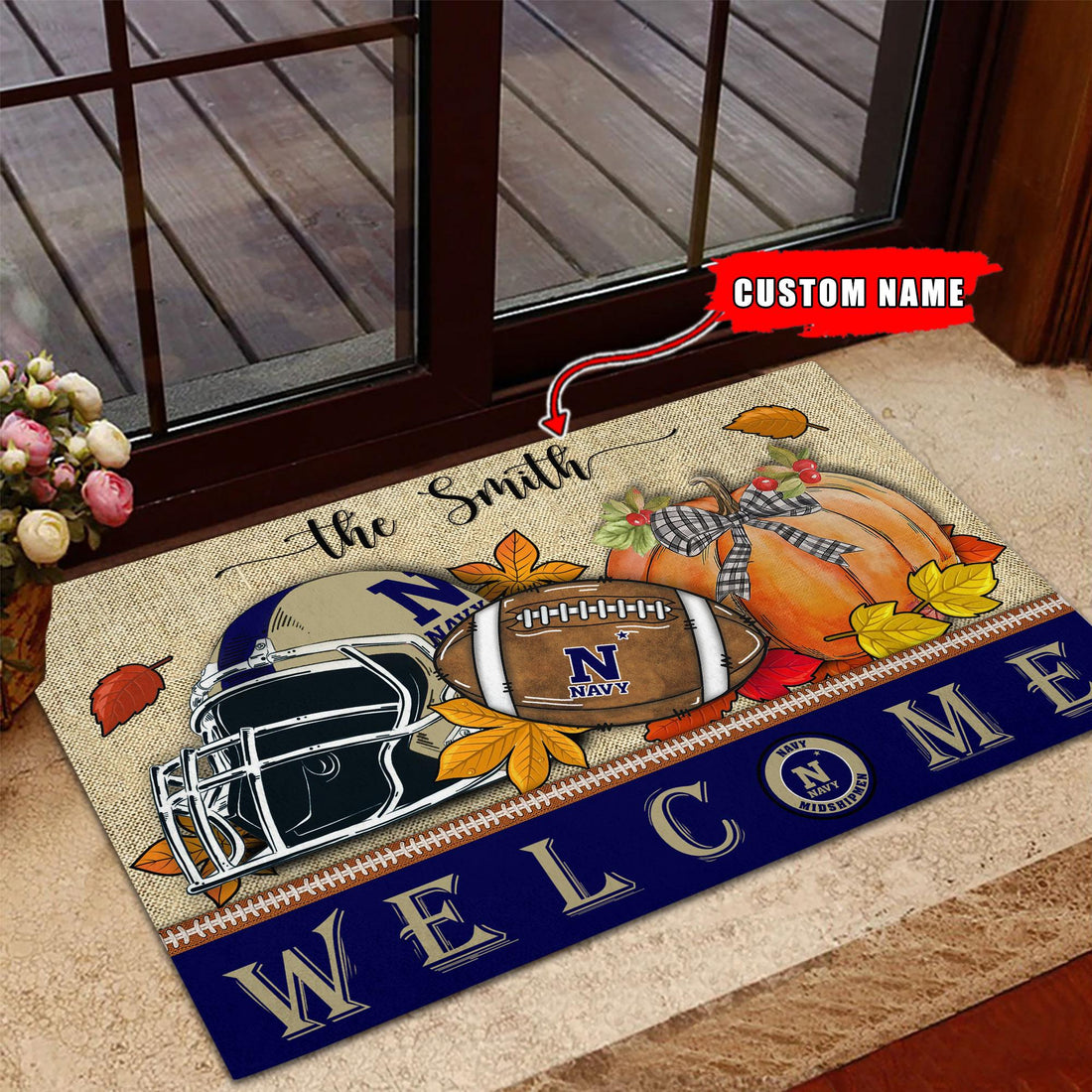 NCAA59-Navy Midshipmen Welcome Fall Football Doormat - Custom name